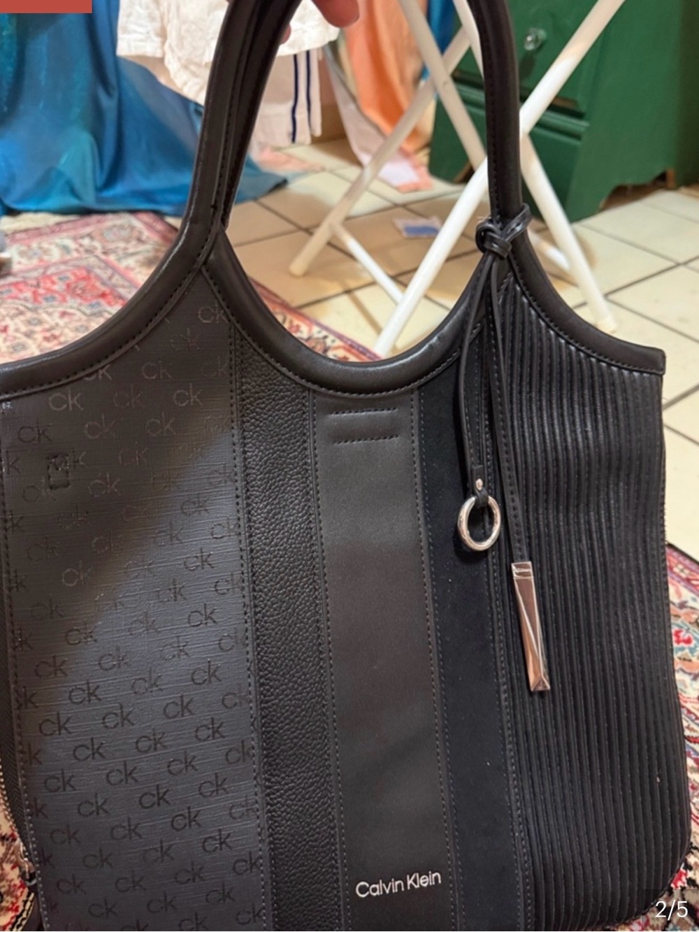 Calvin Klein Black CK Logo Vertical-Panel Shoulder Bag